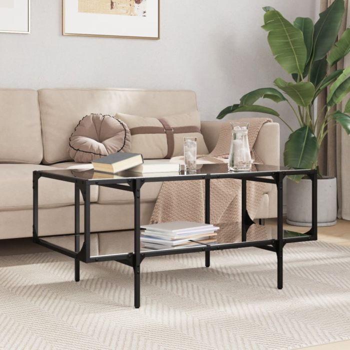 Coffee Table with Black Glass Top 98.5x50x45 cm Steel