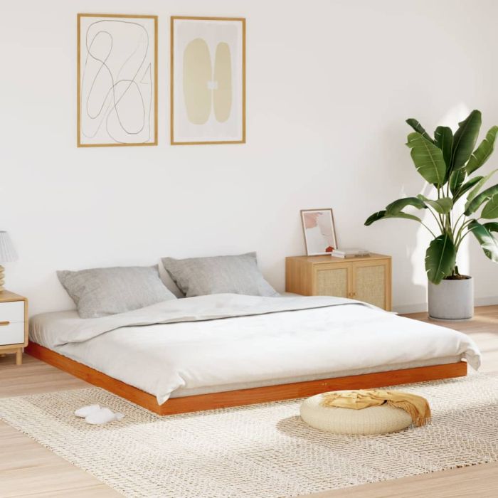Bedframe Wax Brown 200x200cm Solid Wood Pine