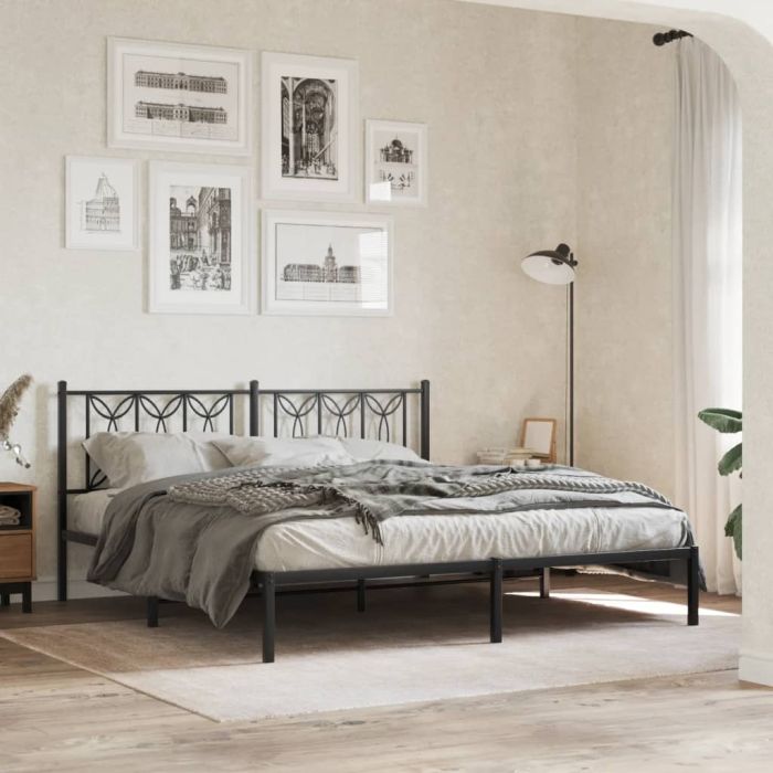 Metal Bedframe with Headboard Black 183x213cm