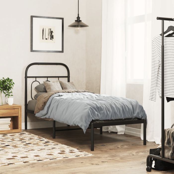 Metal Bedframe with Headboard Black 75x190cm