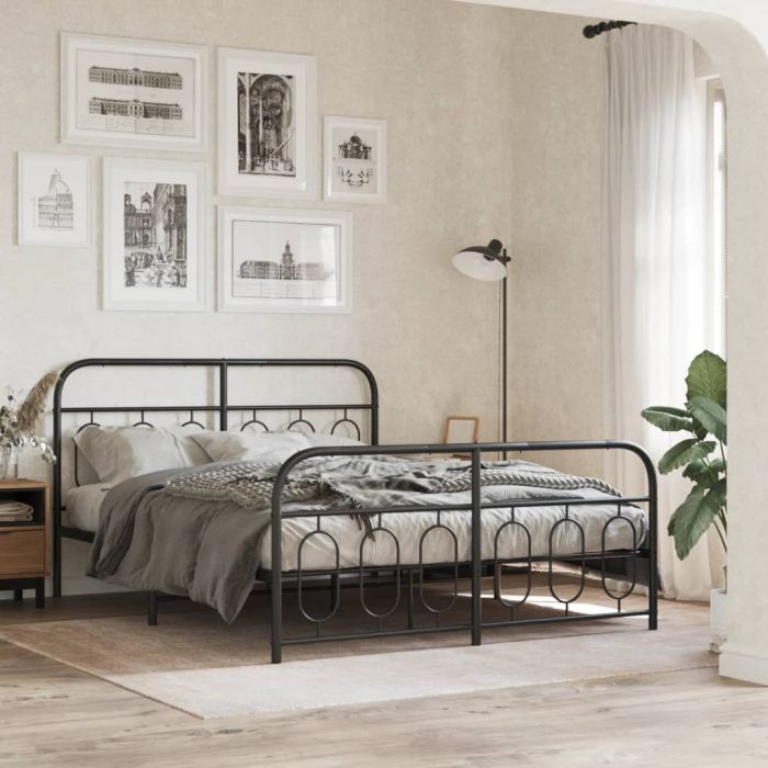 Metal Bedframe with Footboard Black 135x190cm