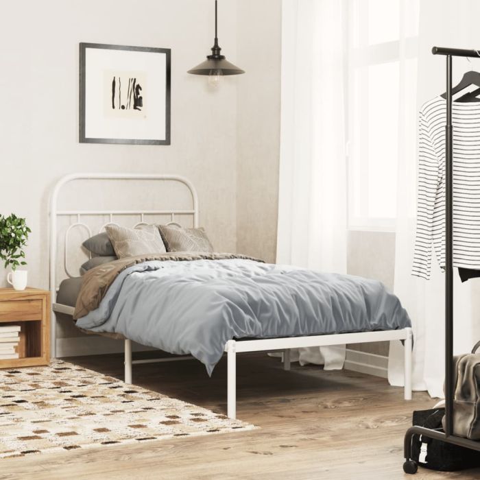 Metal Bedframe with Headboard White 90x190cm