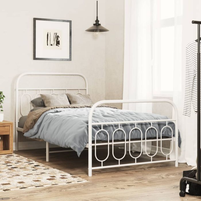 Metal Bedframe with Footboard White 100x200cm