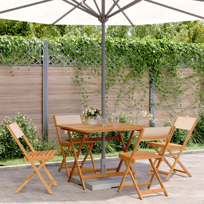 5 Piece Garden Dining Set Beige Fabric and Solid Wood