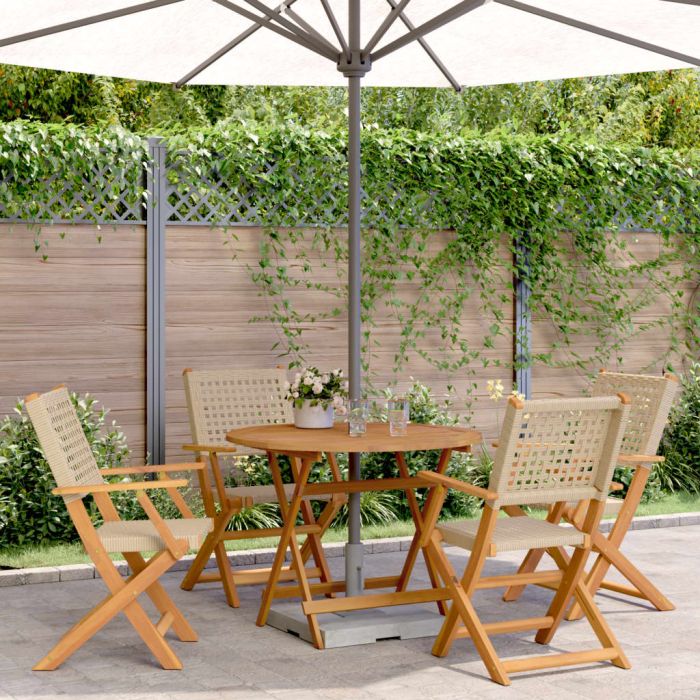 5 Piece Garden Dining Set Beige Poly Rattan and Solid Wood