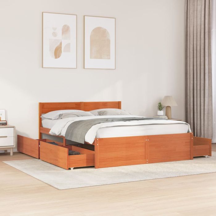 Bedframe Wax Brown 150x200cm King Size Solid Wood Pine