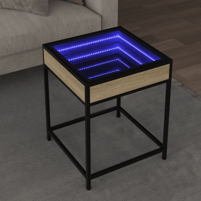 Coffee Table with Infinity LED Sonoma Oak 40x40x51 cm