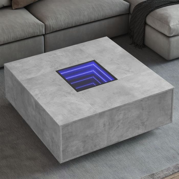Coffee Table with Infinity LED Concrete Grey 100x100x40 cm