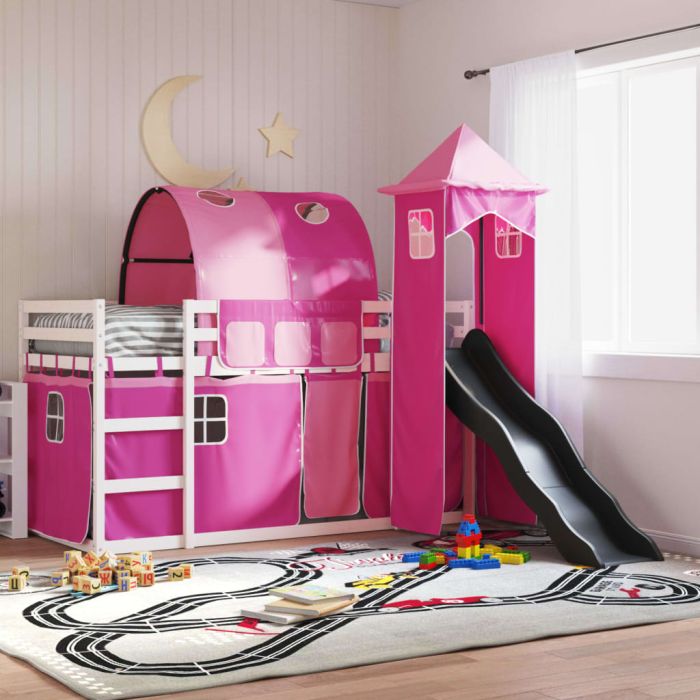 Bunkbed with Slide and Curtains Pink 90x200cm
