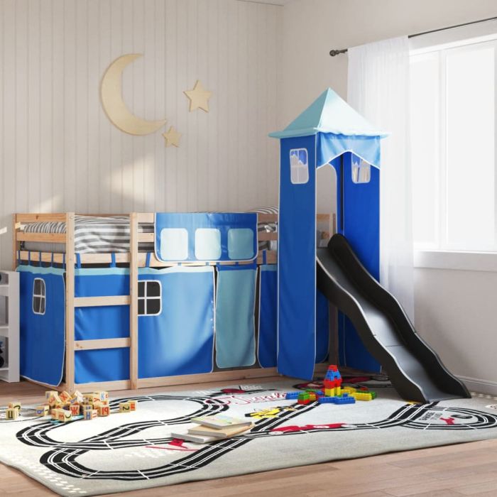 Bunkbed with Slide and Curtains Blue 80x200cm