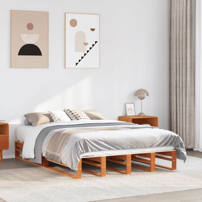 Bedframe Wax Brown 150x200cm King Size Solid Wood Pine