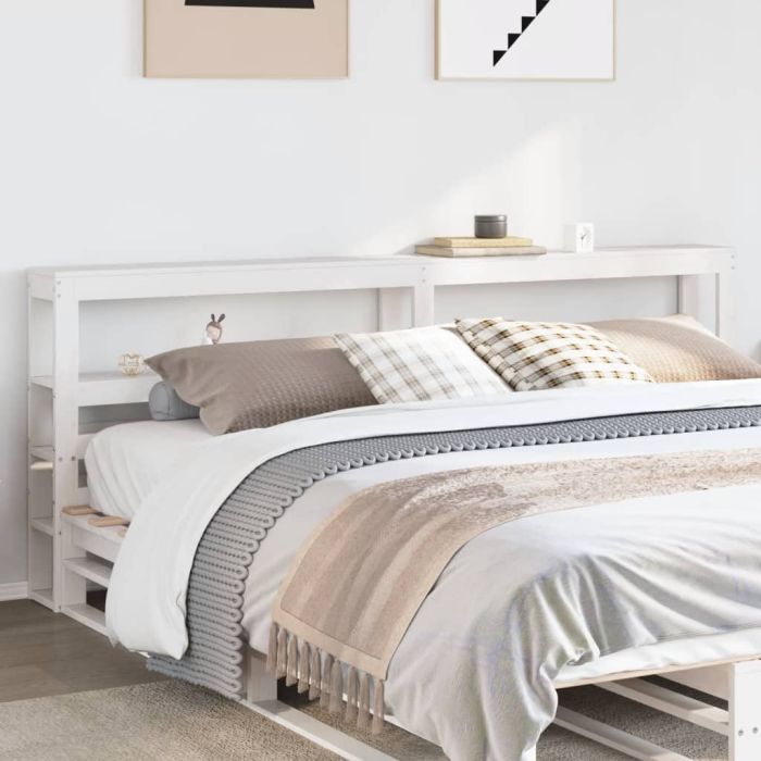 Headboard with Shelves White 180 cm Solid Wood Pine