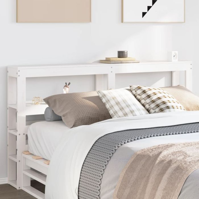 Headboard with Shelves White 120 cm Solid Wood Pine