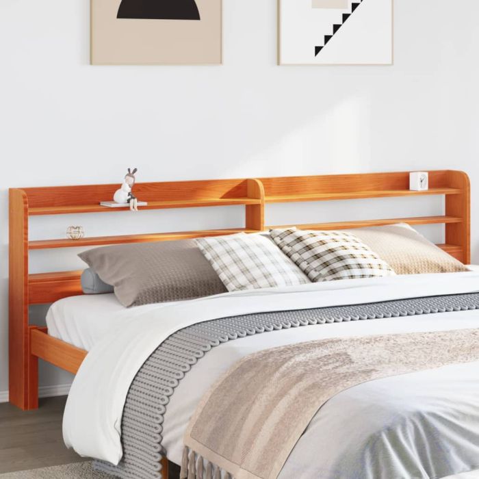 Headboard with Shelves Wax Brown 200 cm Solid Wood Pine