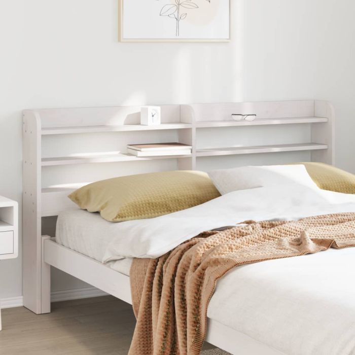 Headboard with Shelves White 135 cm Solid Wood Pine