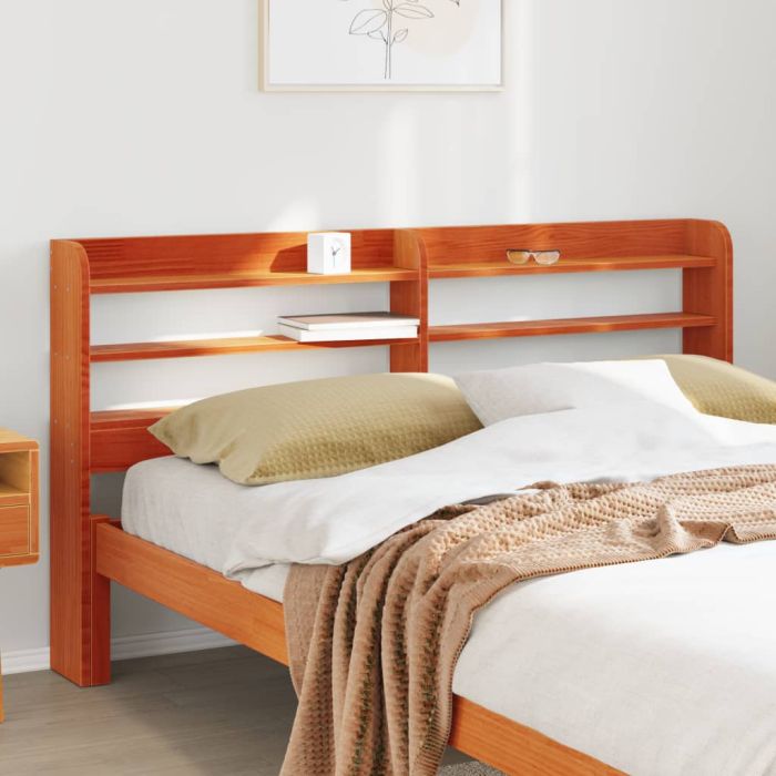 Headboard with Shelves Wax Brown 135 cm Solid Wood Pine