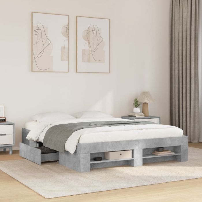 Bedframe Concrete Grey Engineered Wood 150x200cm