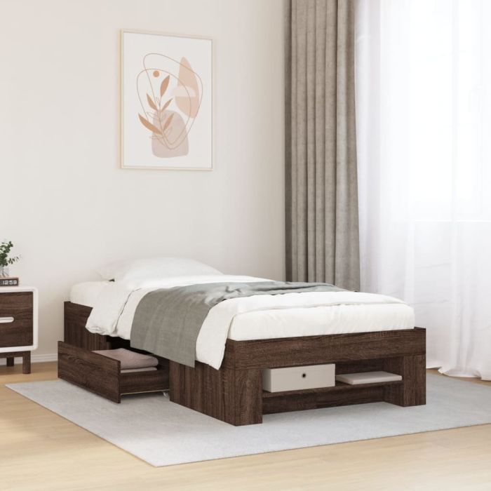 Bedframe Brown Oak 75x190cm Small Single Engineered Wood