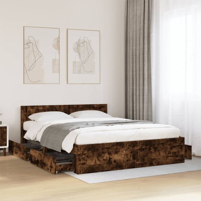 Bedframe with Headboard Smoked Oak 160x200cm