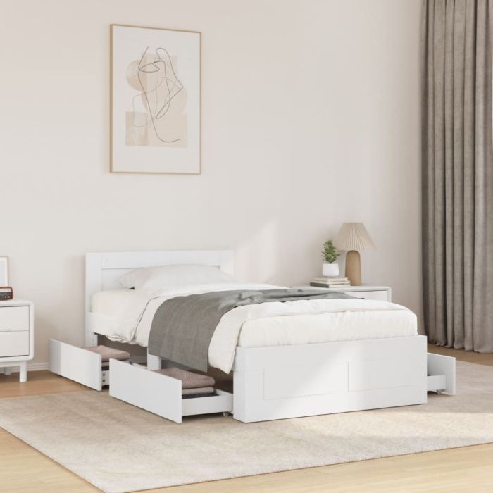 Bedframe with Headboard White 100x200cm