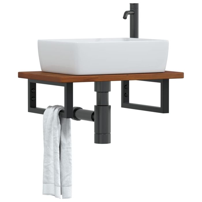 Basin Shelf Wall Mounted Steel and Solid Wood Oak