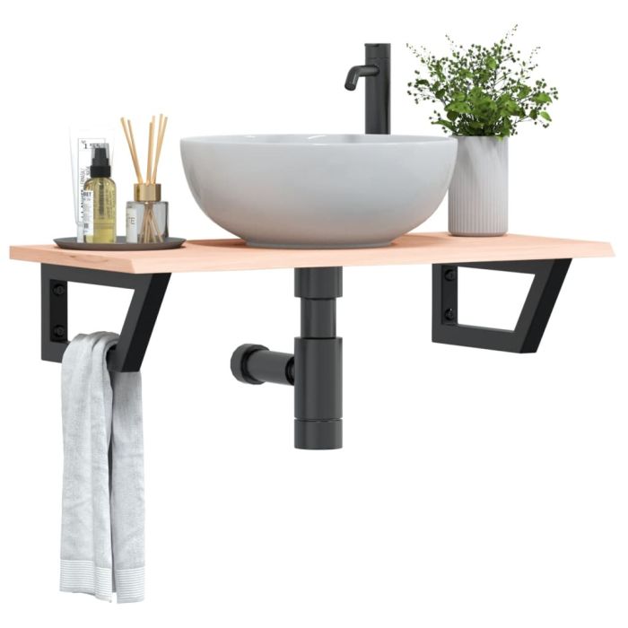 Basin Shelf Wall Mounted Steel and Solid Wood Oak