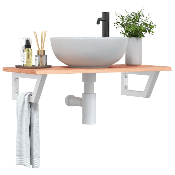 Basin Shelf Wall Mounted Steel and Solid Wood Oak