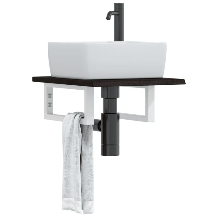 Basin Shelf Wall Mounted Steel and Solid Wood Oak