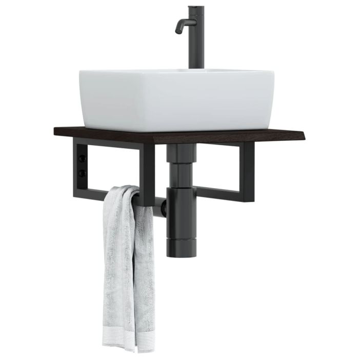 Basin Shelf Wall Mounted Steel and Solid Wood Oak
