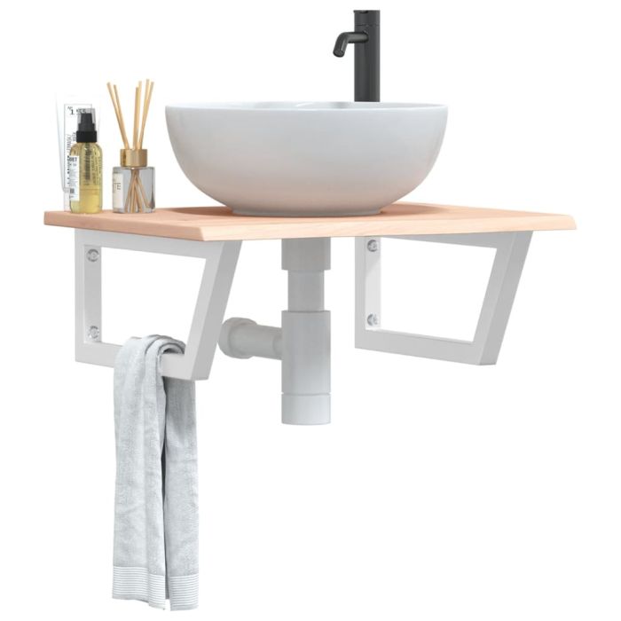 Basin Shelf Wall Mounted Steel and Solid Wood Oak
