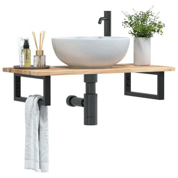 Basin Shelf Wall Mounted Steel and Solid Wood Acacia