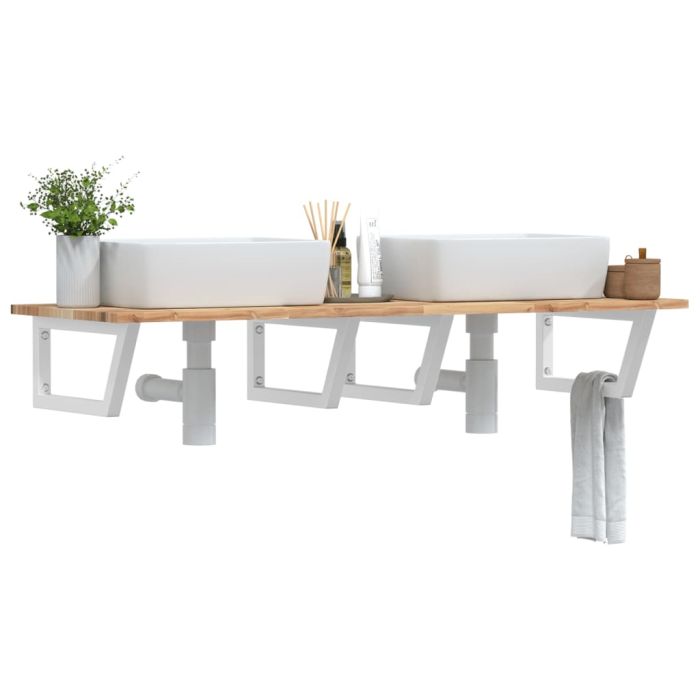 Basin Shelf Wall Mounted Steel and Solid Wood Acacia