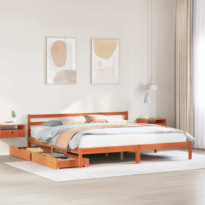 Bedframe Wax Brown 200x200cm Solid Wood Pine