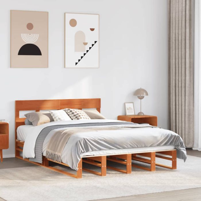 Bedframe Wax Brown 135x190cm Double Solid Wood Pine