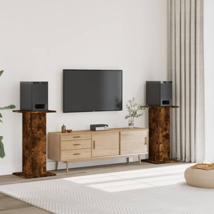 Speaker Stands 2 Pieces Smoked Oak 30x30x80 cm Engineered Wood