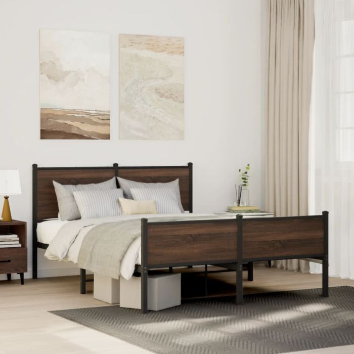 Metal Bedframe Brown Oak 137x190cm