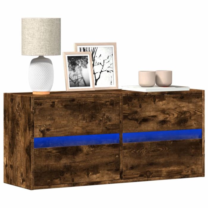 TV Wall Cabinet with LED Lights Smoked Oak 100x31x45 cm