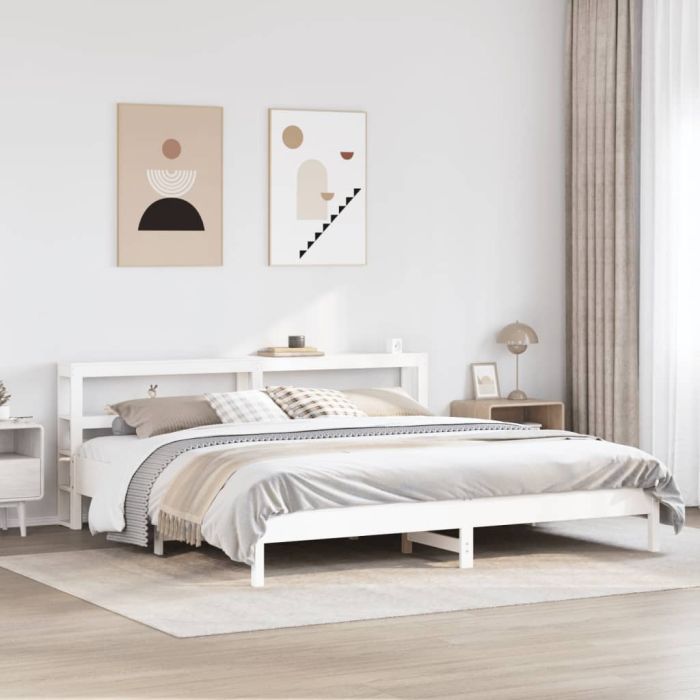 Bedframe White 200x200cm Solid Wood Pine
