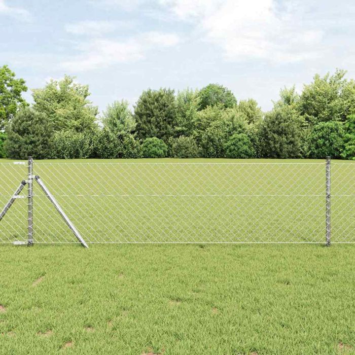 Chain Link Fence with 13 Posts 0.4x25 m Galvanised Steel