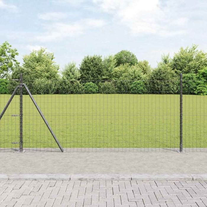 Euro Fence with 7 Flanged Posts 1x10 m Galvanised Steel