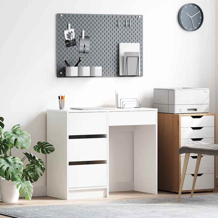 White Writing Desk White MDF Medium Storage White Writing Desk