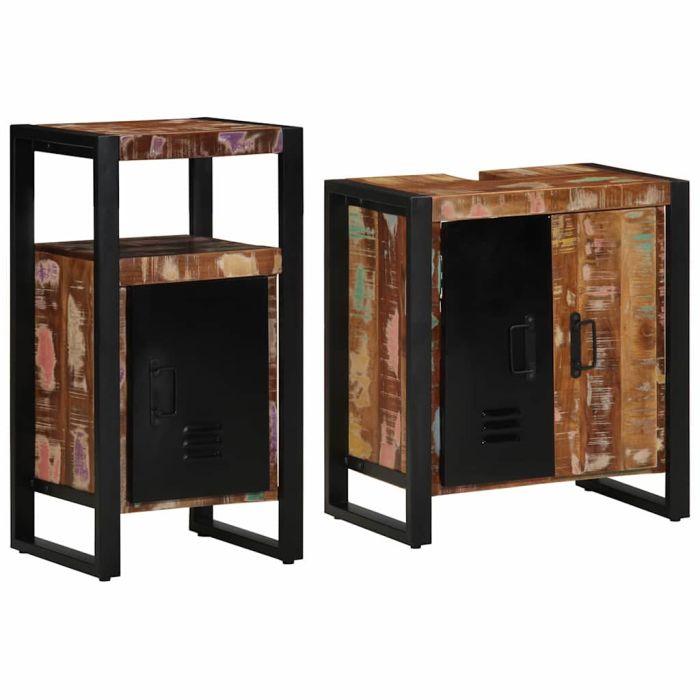 Bathroom Furniture Set 2 Pieces Brown Solid reclaimed wood