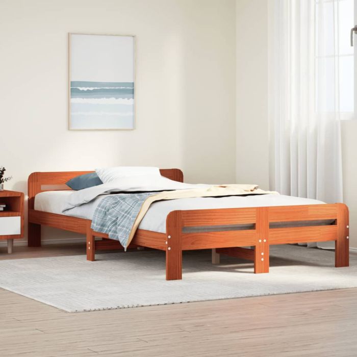 Bedframe Wax Brown 135x190cm Double Solid Wood Pine