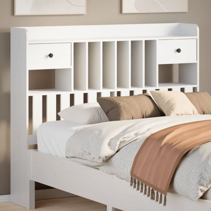 Headboard with Storage White 135 cm Solid Wood Pine