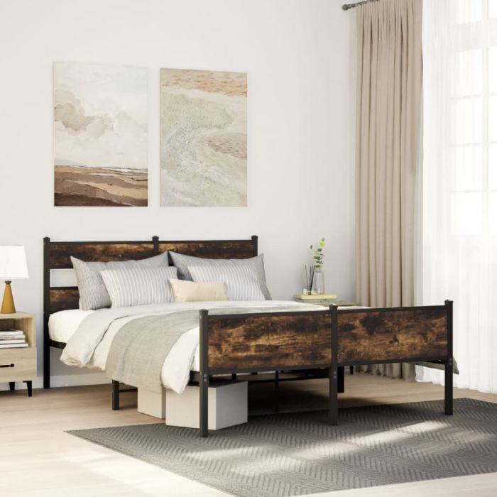 Bedframe Smoked Oak 137x190cm Engineered Wood