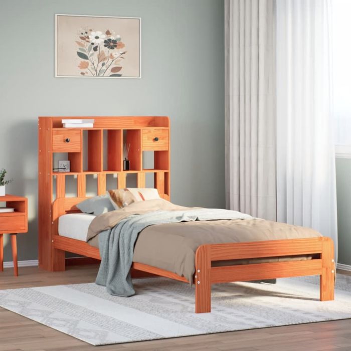 Bookcase Bed Wax Brown 75x190cm Small Single Solid Wood Pine