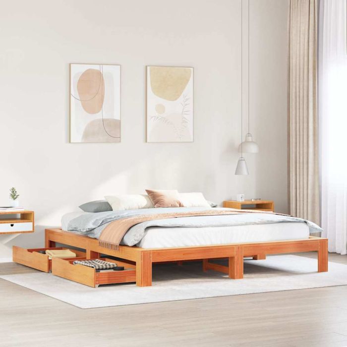 Bedframe Wax Brown 200x200cm Solid Wood Pine