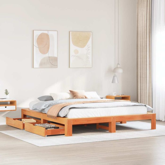 Bedframe Wax Brown 180x200cm Super King Solid Wood Pine