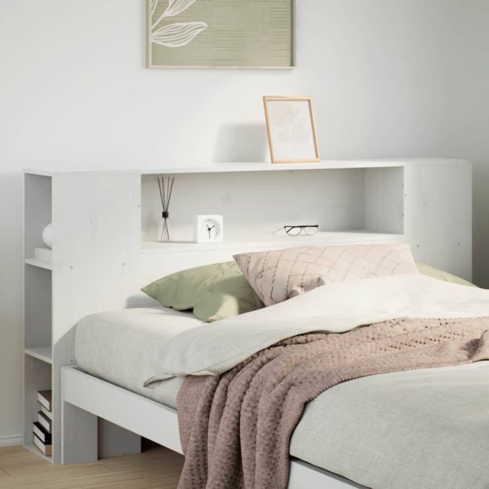 Headboard with Storage White 160 cm Solid Wood Pine