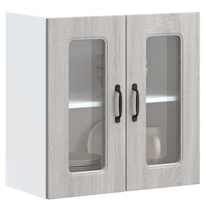 Kitchen Wall Cabinet with Glass Door Kalmar Grey Sonoma Engineered Wood